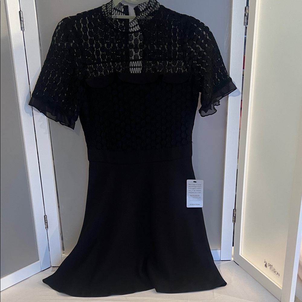 Nordstrom Chelsea28 black dress lace Shortsleeved ruffle a-line 0p nwt $139